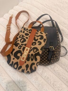 Leopard Print Mini Backpack with Tan Accents & Brown/Black Mini Backpack